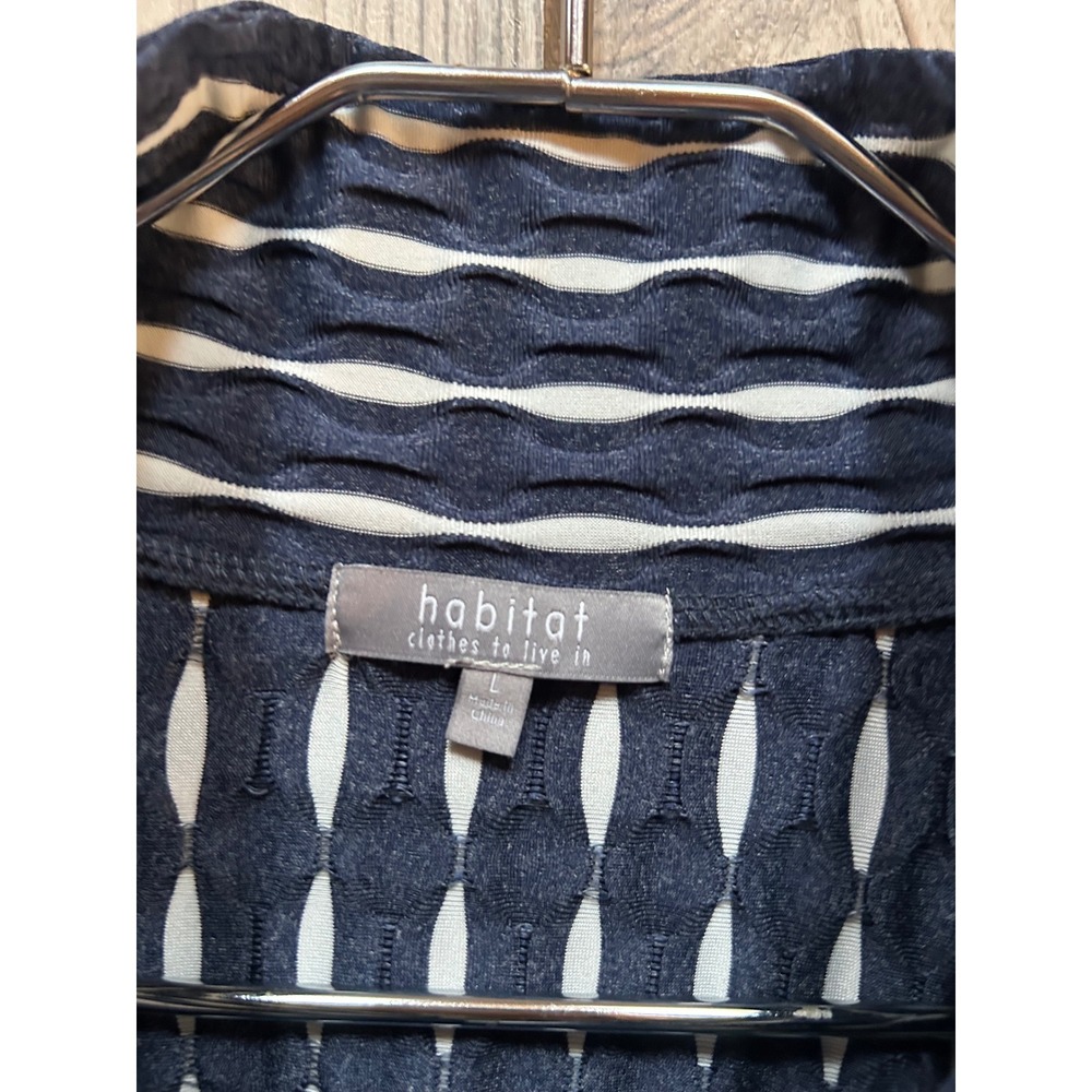 # Habitat Navy and White Striped Button-Front Funnel-neck Top - Picture 4 of 7